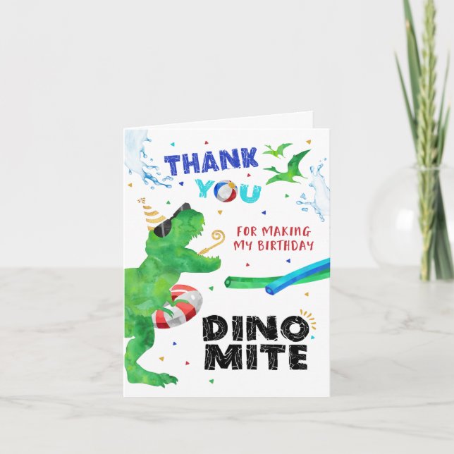Tarjeta de agradecimiento para fiesta de dinosauri (Anverso)