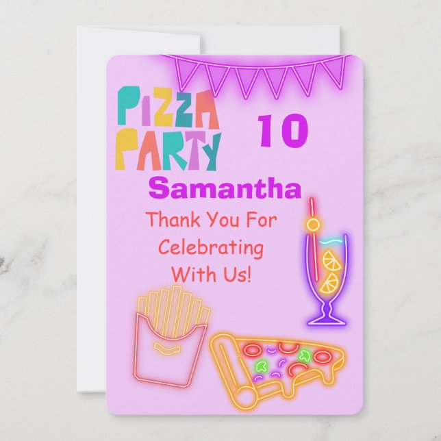 Tarjeta de agradecimiento para Fiesta de Pizza de  (Anverso)