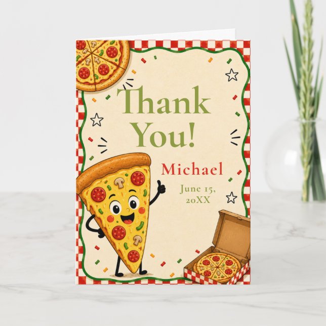 Tarjeta de agradecimiento para fiesta de pizza inf (Anverso)