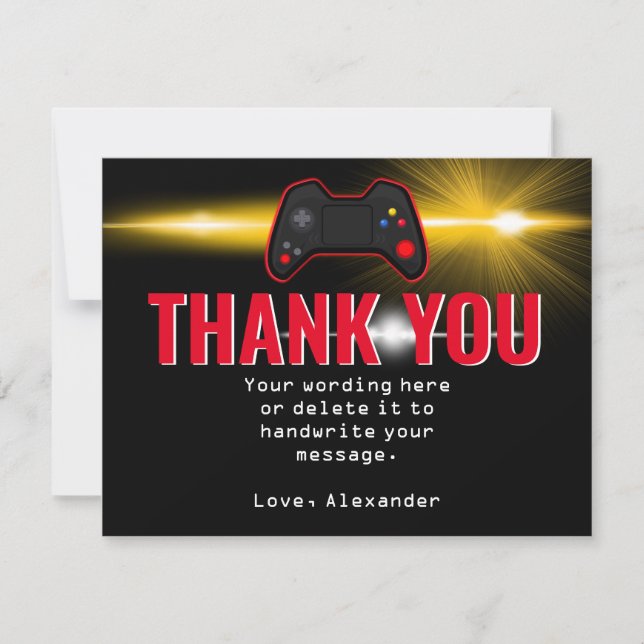 Tarjeta de agradecimiento para fiesta de videojueg (Anverso)