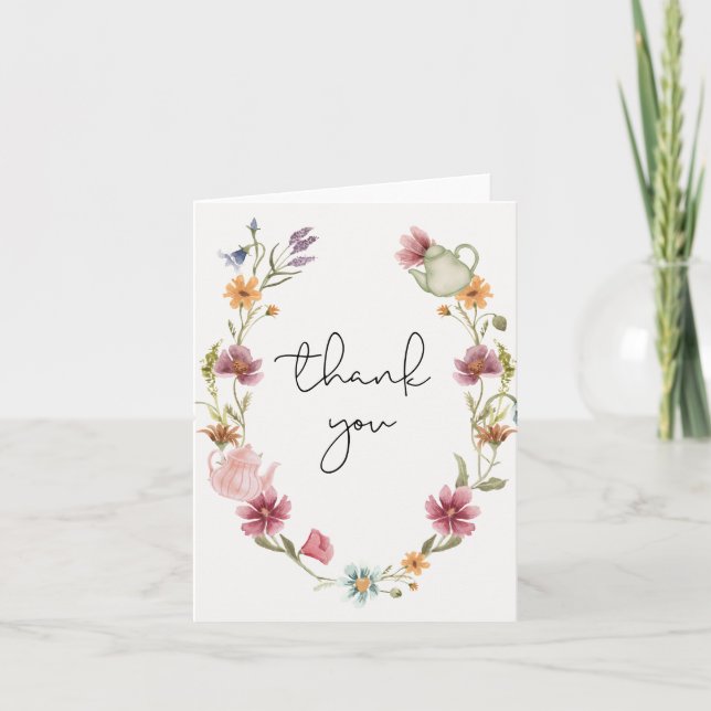 Tarjeta de agradecimiento para fiesta del té de fl (Anverso)