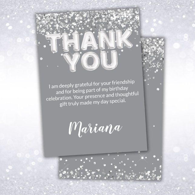 Tarjeta de agradecimiento para fiesta gris y plate (Subido por el creador)