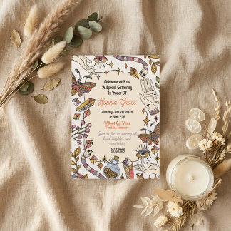 Tarjeta de agradecimiento para fiesta mística boho