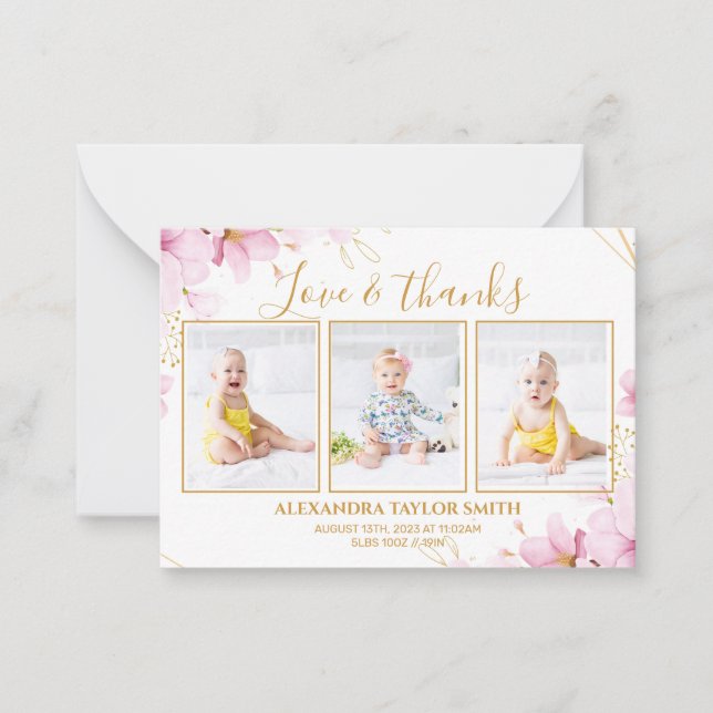 Tarjeta de agradecimiento para flores rosadas de p (Anverso)