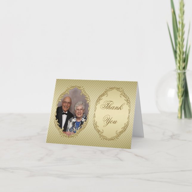 Tarjeta de agradecimiento para foto de bodas de or (Anverso)