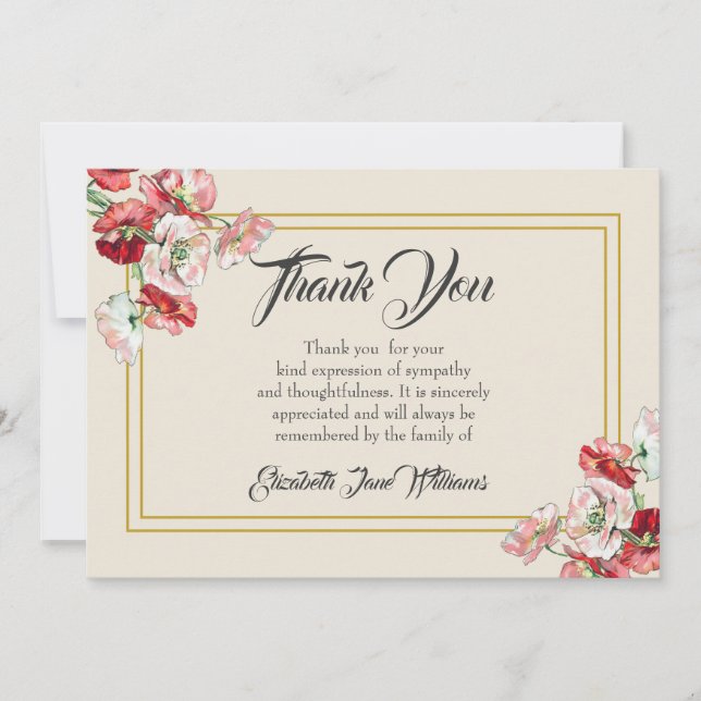 Tarjeta de agradecimiento para funeral| Amapolas (Anverso)
