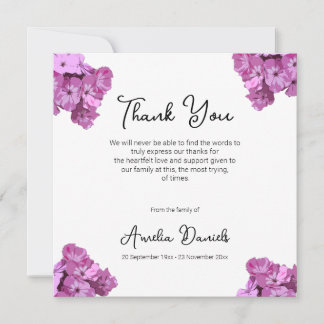 Tarjeta de agradecimiento para funeral con flores 
