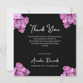 Tarjeta de agradecimiento para funeral con flores 