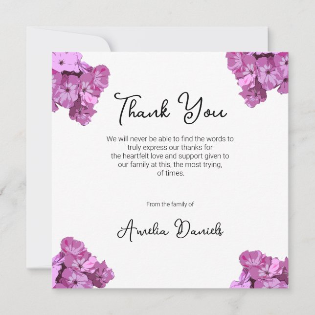 Tarjeta de agradecimiento para funeral con flores  (Anverso)