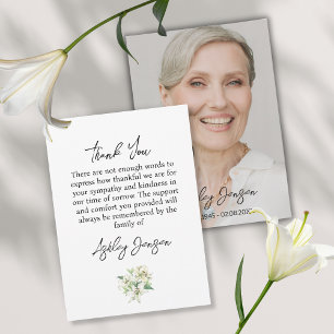 Tarjeta de agradecimiento para funeral con foto de