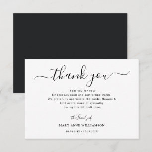Tarjeta de agradecimiento para funeral con letra s