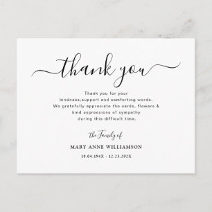 Tarjeta de agradecimiento para funeral con letra s