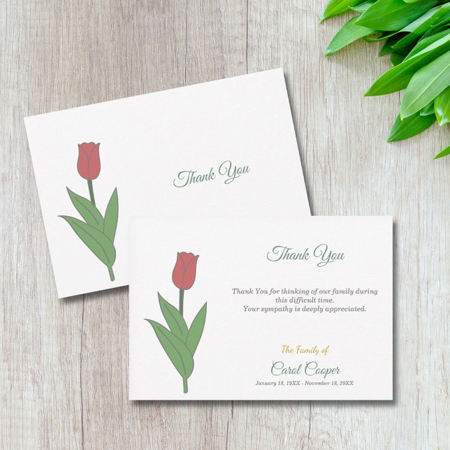 Tarjeta de agradecimiento para funeral con tulipán (Pastel Tulip Funeral Thank You Note Card)