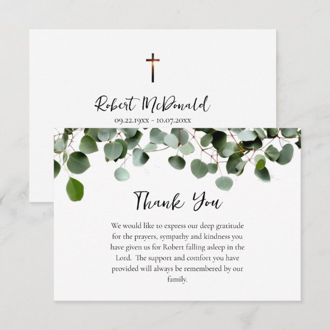 Tarjeta de agradecimiento para funeral cristiano o (Anverso / Reverso)