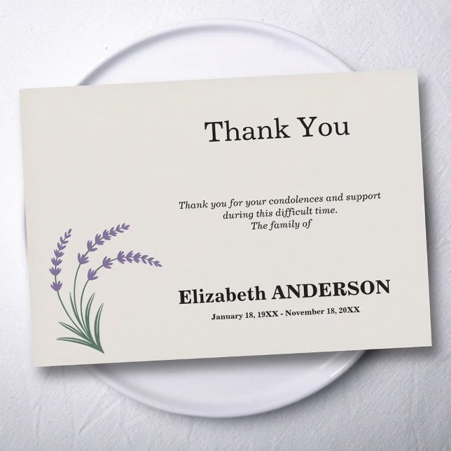 Tarjeta de agradecimiento para funeral de lavanda (Lavender Funeral Thank You Card)