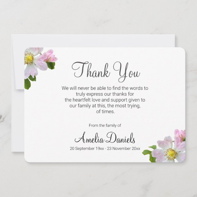 Tarjeta de agradecimiento para funeral de rosa sil (Anverso)