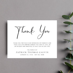 Tarjeta de agradecimiento para funeral elegante