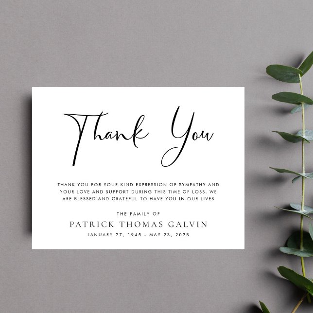 Tarjeta de agradecimiento para funeral elegante (Elegant Funeral Thank You Card)