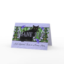 Tarjeta de agradecimiento para gato negro y flores