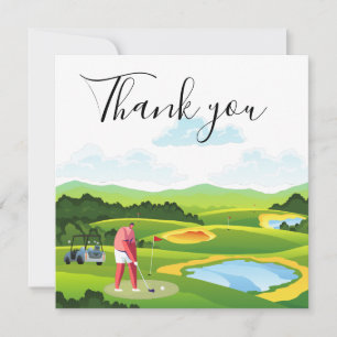 Tarjeta de agradecimiento para golfista con bander