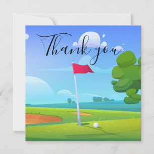 Tarjeta de agradecimiento para golfista con bander