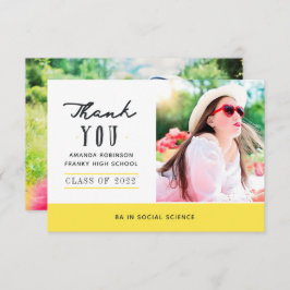 Tarjeta de agradecimiento para graduación amarilla