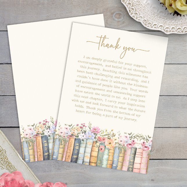 Tarjeta de agradecimiento para graduación de flore (Watercolor Wildflower Books Graduation Thank You Card by Painted Paperie
)