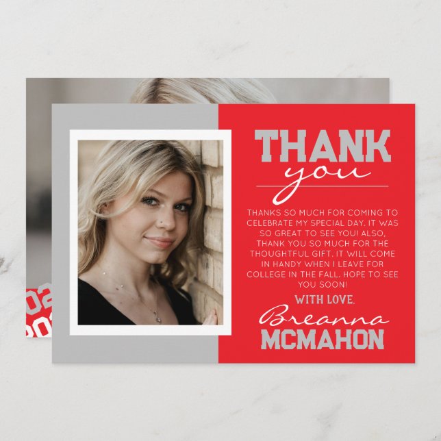 Tarjeta de agradecimiento para graduación moderna  (Anverso / Reverso)