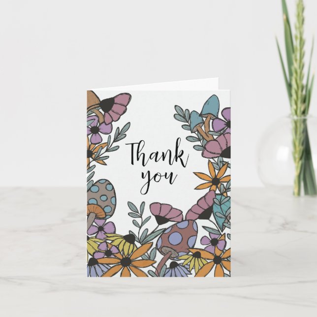 Tarjeta de agradecimiento para hongos y flores (Anverso)