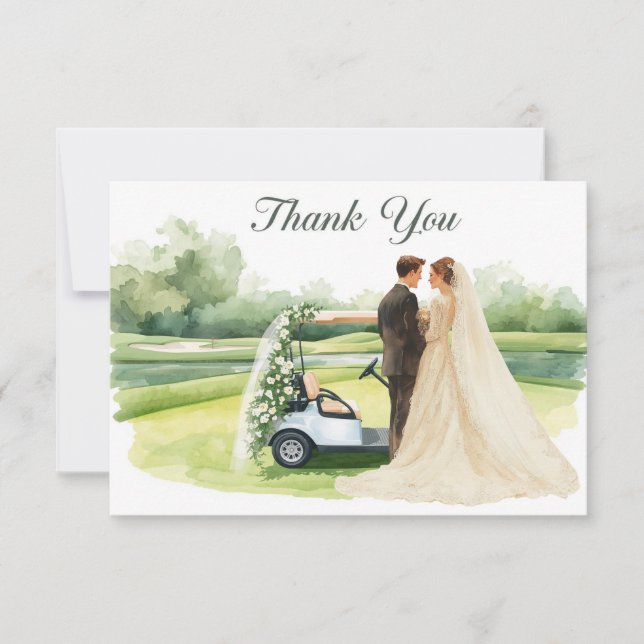 Tarjeta de agradecimiento para la boda de golf con (Anverso)