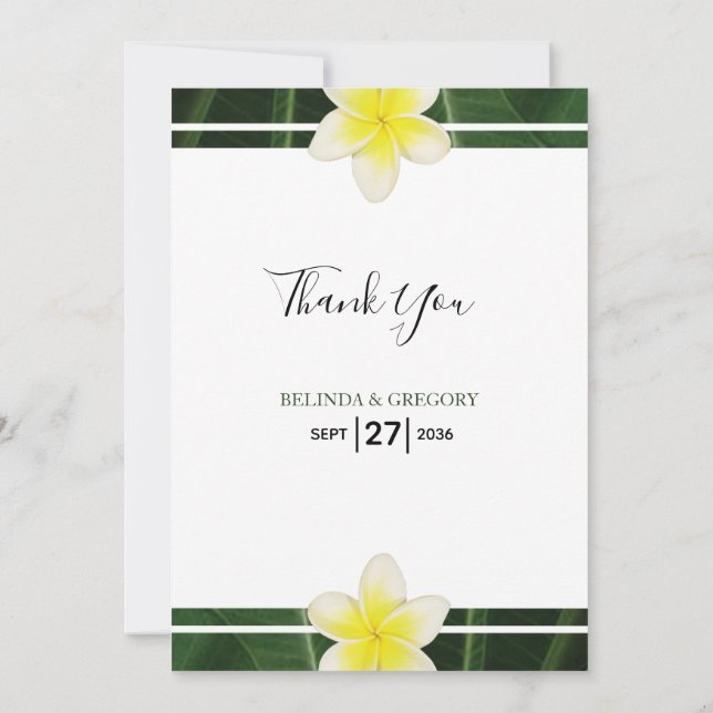 Tarjeta de agradecimiento para la Boda de Plumeria (Reverso)