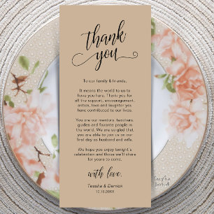 Tarjeta de agradecimiento para la cena de boda ele