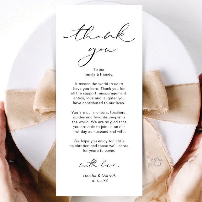 Tarjeta de agradecimiento para la cena de boda mod (Modern Wedding Dinner Place Setting Thank You Card in Black and White)