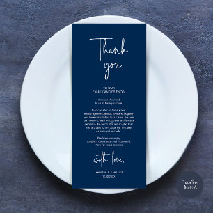 Tarjeta de agradecimiento para la cena de la boda