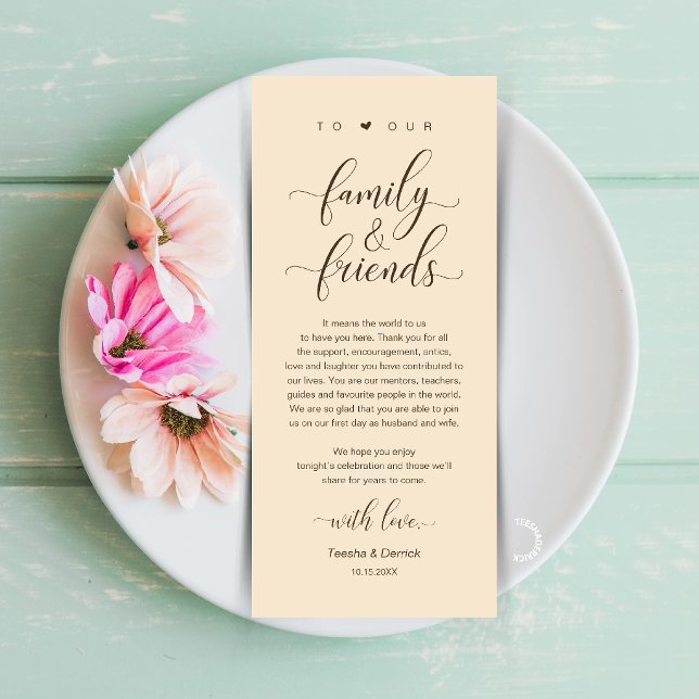Tarjeta de agradecimiento para la decoración de un (Champagne Wedding Place Setting Thank You Card, Dinner Lunch Brunch Party Celebration)