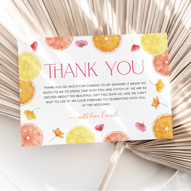 Tarjeta de agradecimiento para la ducha de novia M (Citrus Bridal Shower Thank You Card | Matching items available. )