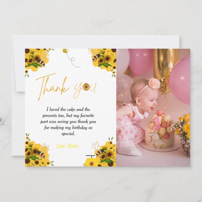 Tarjeta de agradecimiento para la fiesta de cumple (Anverso)