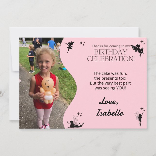 Tarjeta de agradecimiento para la fiesta de cumple (Anverso)