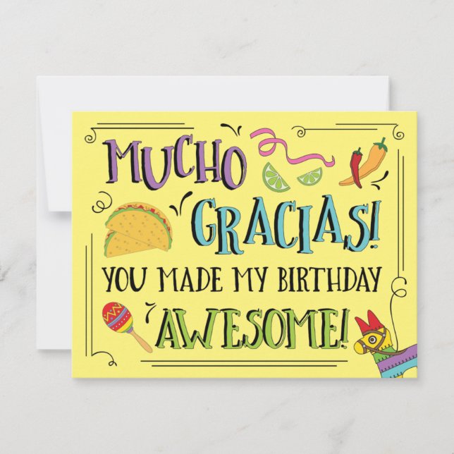 Tarjeta de agradecimiento para la fiesta de cumple (Anverso)