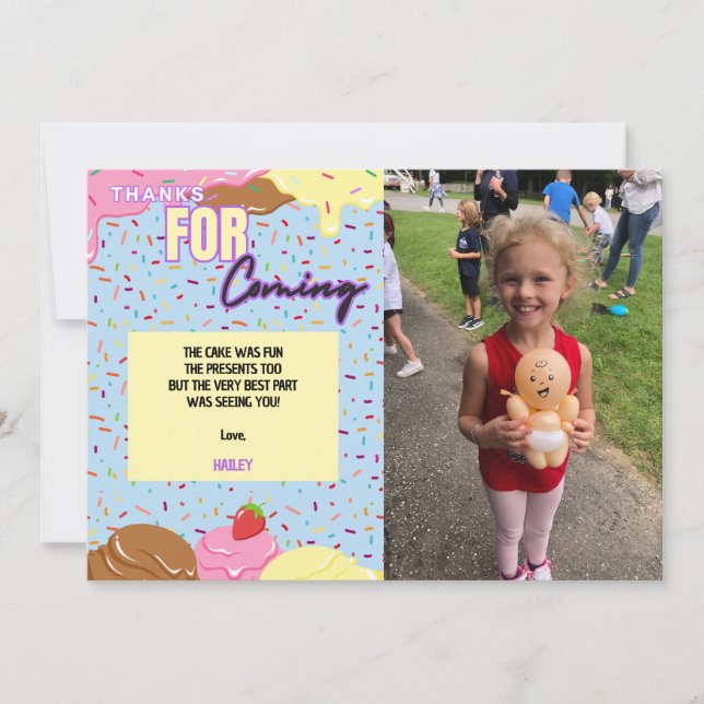 Tarjeta de agradecimiento para la fiesta de cumple (Anverso)