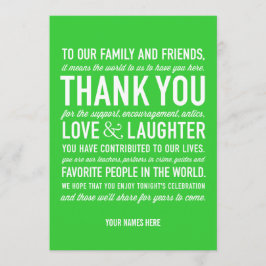 Tarjeta de agradecimiento para la recepción de la 