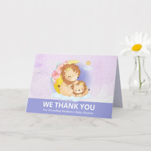 Tarjeta de agradecimiento para mamá y bebé león mo