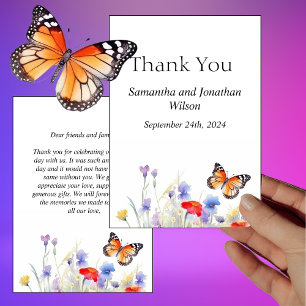 Tarjeta de agradecimiento para mariposa acuarela y