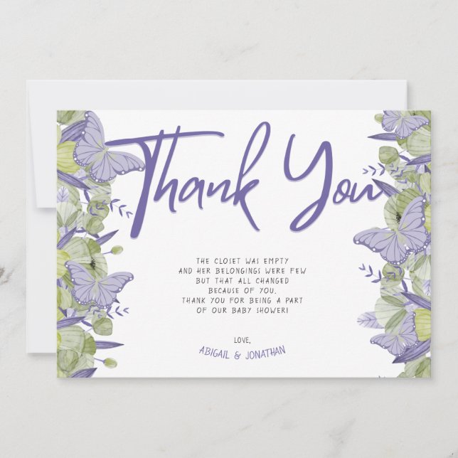 Tarjeta de agradecimiento para mariposa y chica fl (Anverso)