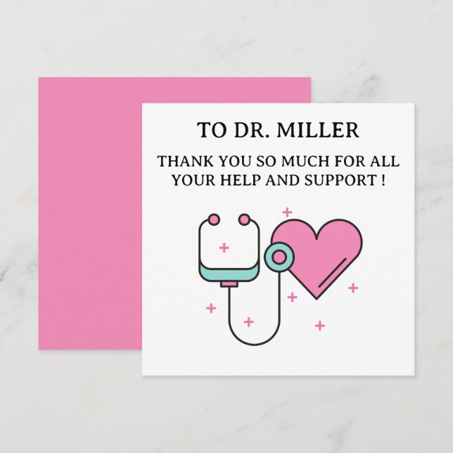 Tarjeta de agradecimiento para médico lindo (Anverso / Reverso)