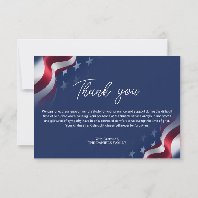Tarjeta de agradecimiento para memorial de veteran (Anverso)