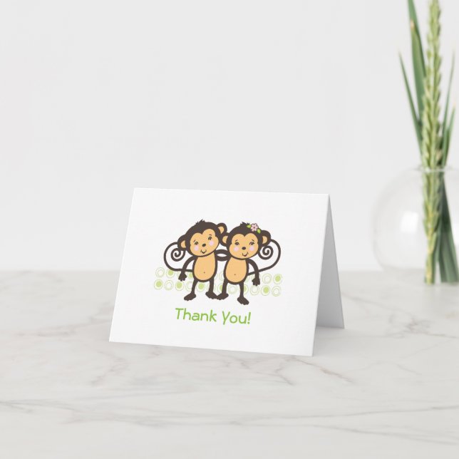 Tarjeta de agradecimiento para monos gemelos (Anverso)