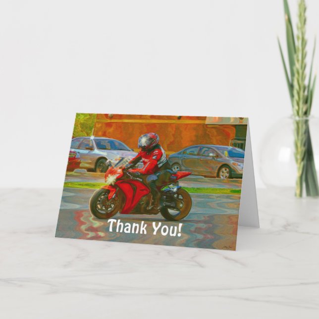 Tarjeta de agradecimiento para motociclistas rojos (Anverso)