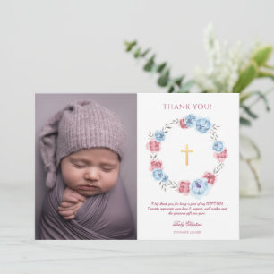 Tarjeta de agradecimiento para niña con flores de