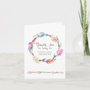 Tarjeta de agradecimiento para niña de flores boho
